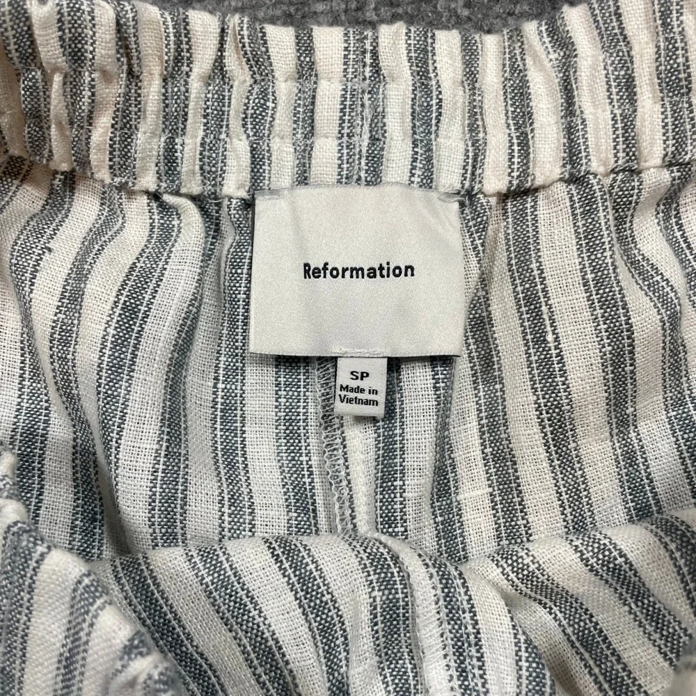 Reformation Wide Leg Linen Pant Fernando Women Small Petite Blue White Stripe